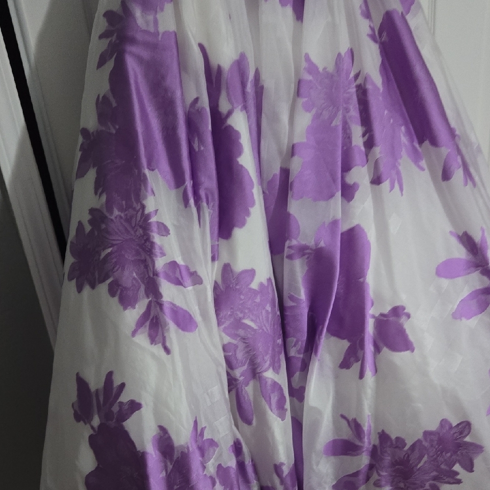 Purple Floral Two-Piece Prom Dress - Lavender Floral Ball Gown - Picture 3 of 10